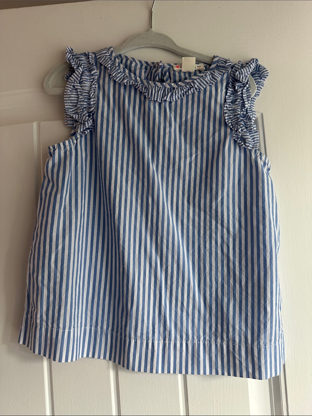 Crewcuts Blue & White Striped Ruffle sleeveless top